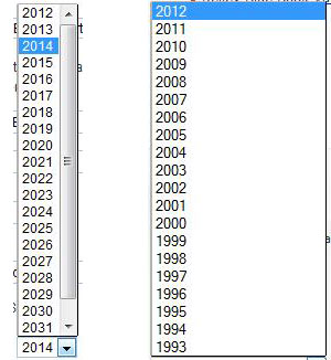 Drop down lists of years