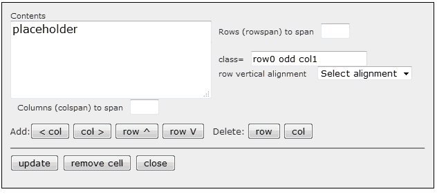 Edit window showing new buttons for adding and deleting rows and columns